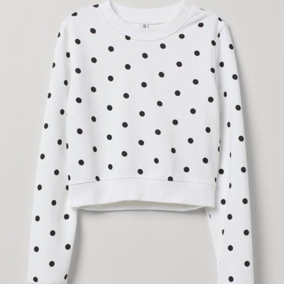 Divided H&M Crop Top White Black Polka-dots  Sweaters Juniors XS - Picture 1 of 6